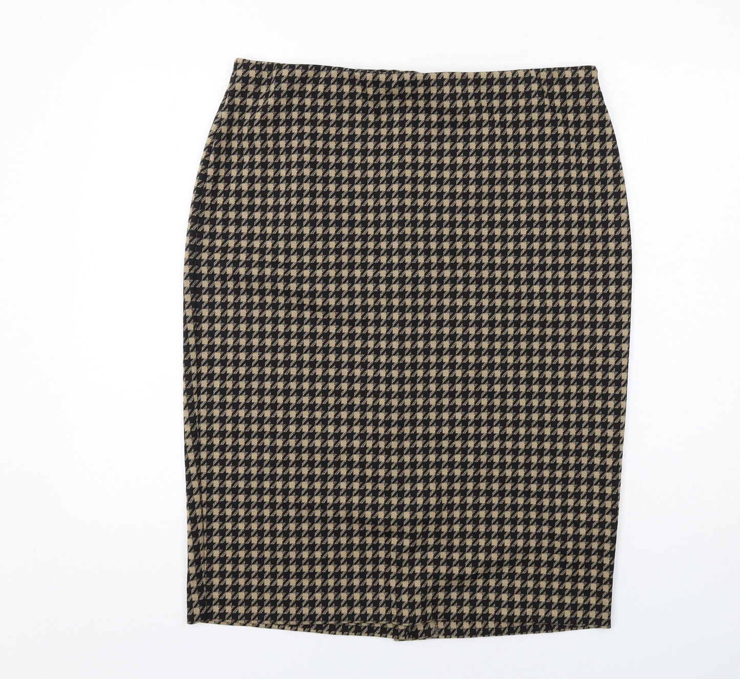 Marks and Spencer Womens Beige Geometric Polyester Straight & Pencil Skirt Size 16 - Houndstooth pattern