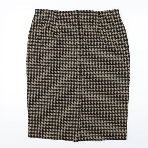 Marks and Spencer Womens Beige Geometric Polyester Straight & Pencil Skirt Size 16 - Houndstooth pattern