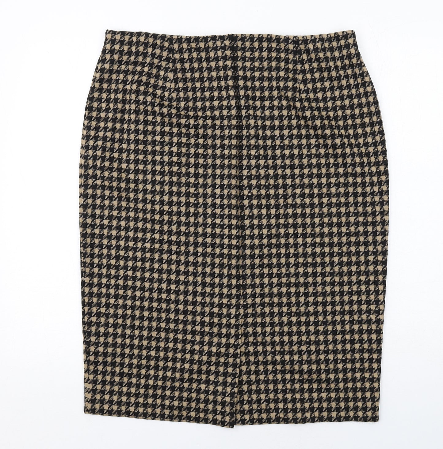 Marks and Spencer Womens Beige Geometric Polyester Straight & Pencil Skirt Size 16 - Houndstooth pattern