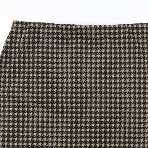 Marks and Spencer Womens Beige Geometric Polyester Straight & Pencil Skirt Size 16 - Houndstooth pattern