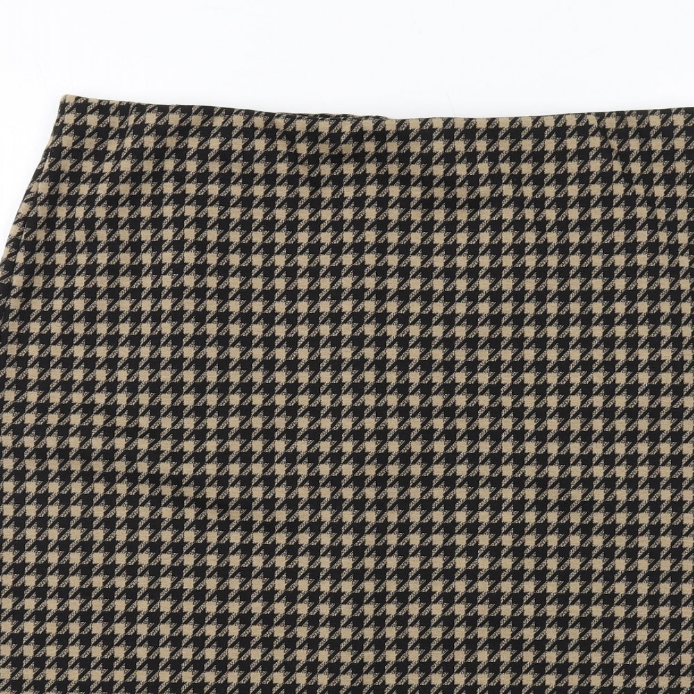 Marks and Spencer Womens Beige Geometric Polyester Straight & Pencil Skirt Size 16 - Houndstooth pattern