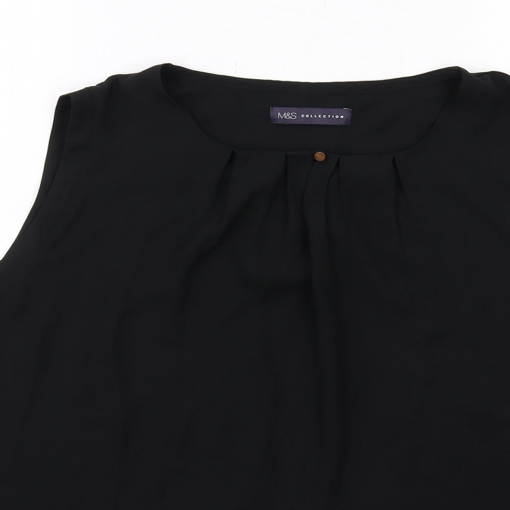 Marks and Spencer Womens Black Polyester Basic Blouse Size 20 Boat Neck - Pleat Front Detail