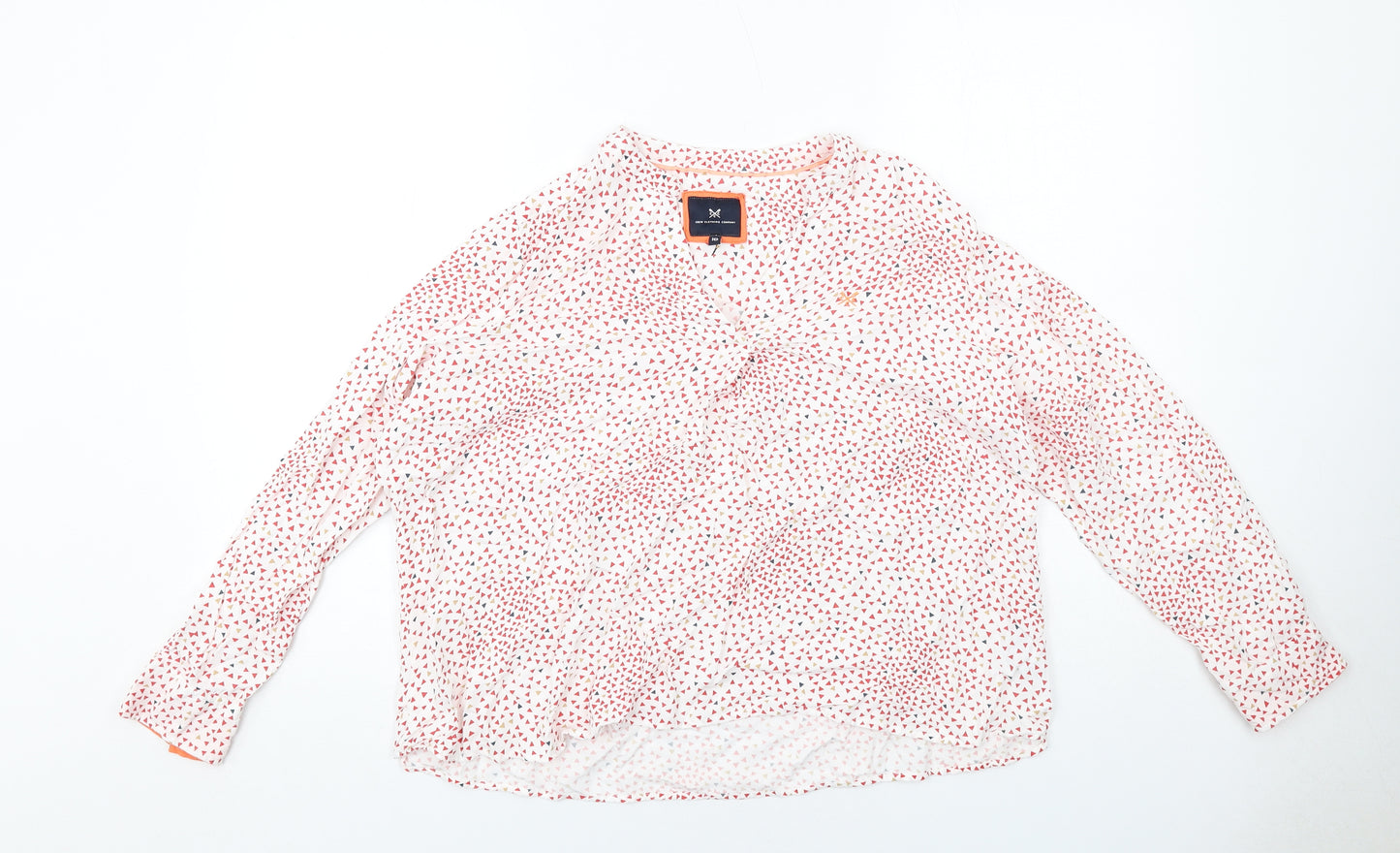 Crew Clothing Womens White Geometric Viscose Basic Blouse Size 16 V-Neck