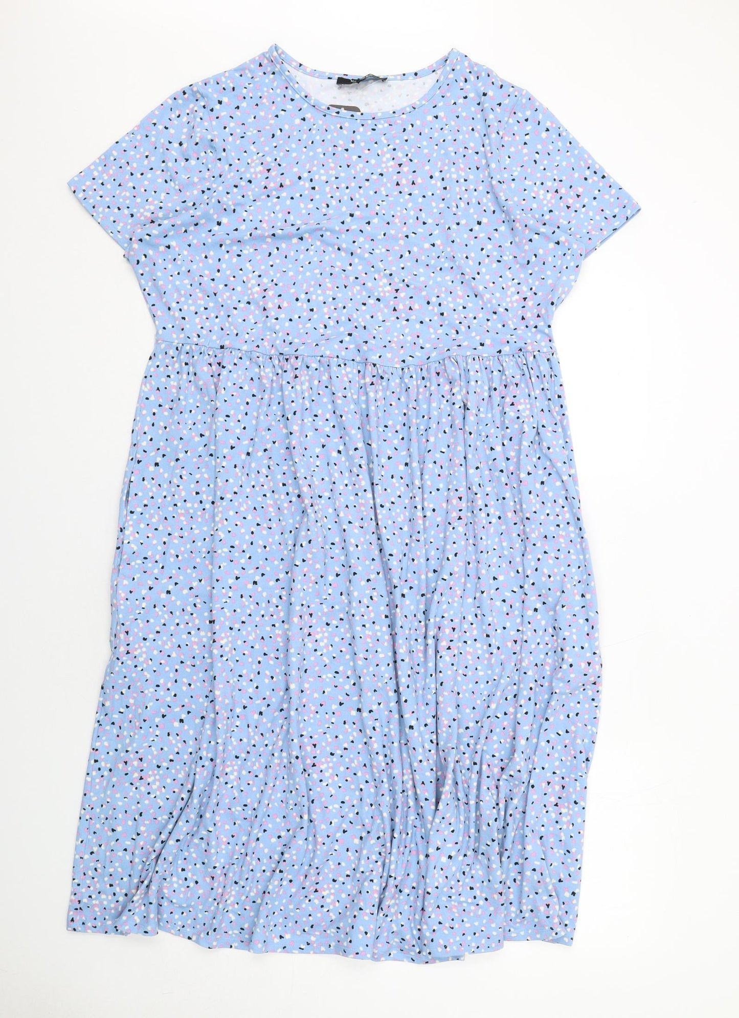 Simply Be Womens Blue Geometric Polyester T-Shirt Dress Size 20 Round Neck Pullover