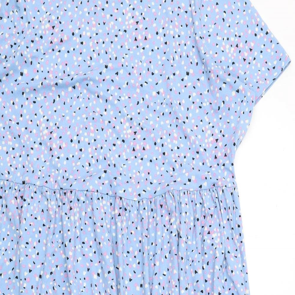 Simply Be Womens Blue Geometric Polyester T-Shirt Dress Size 20 Round Neck Pullover