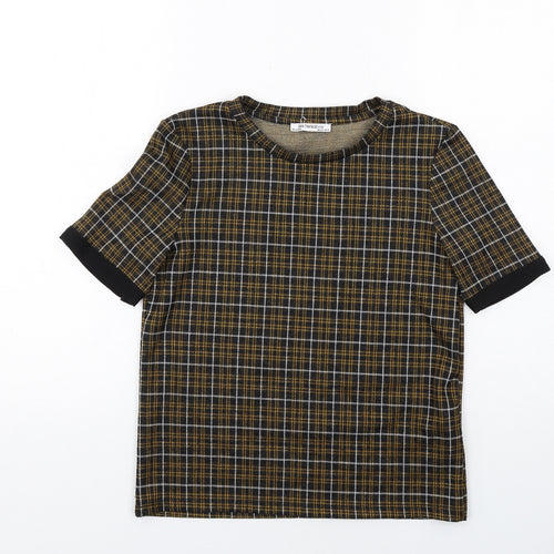Zara Womens Black Plaid Polyester Basic Blouse Size S Boat Neck