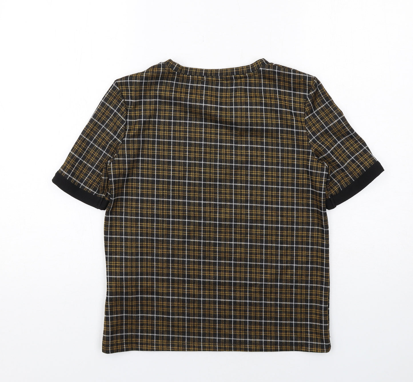 Zara Womens Black Plaid Polyester Basic Blouse Size S Boat Neck