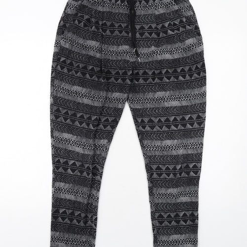 H&M Womens Black Geometric Polyester Jogger Trousers Size S Regular Drawstring