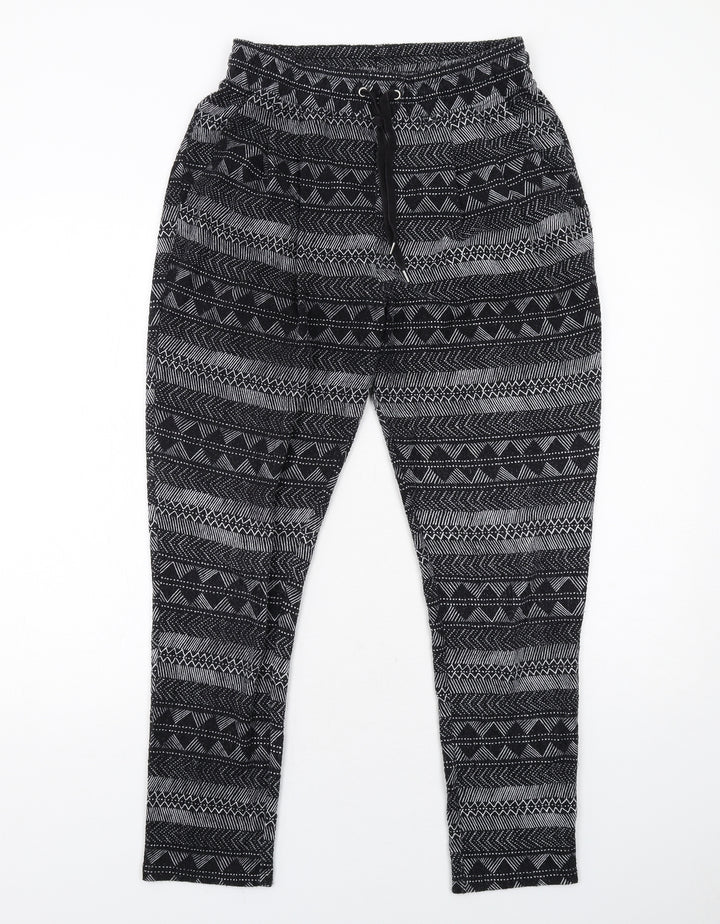 H&M Womens Black Geometric Polyester Jogger Trousers Size S Regular Drawstring