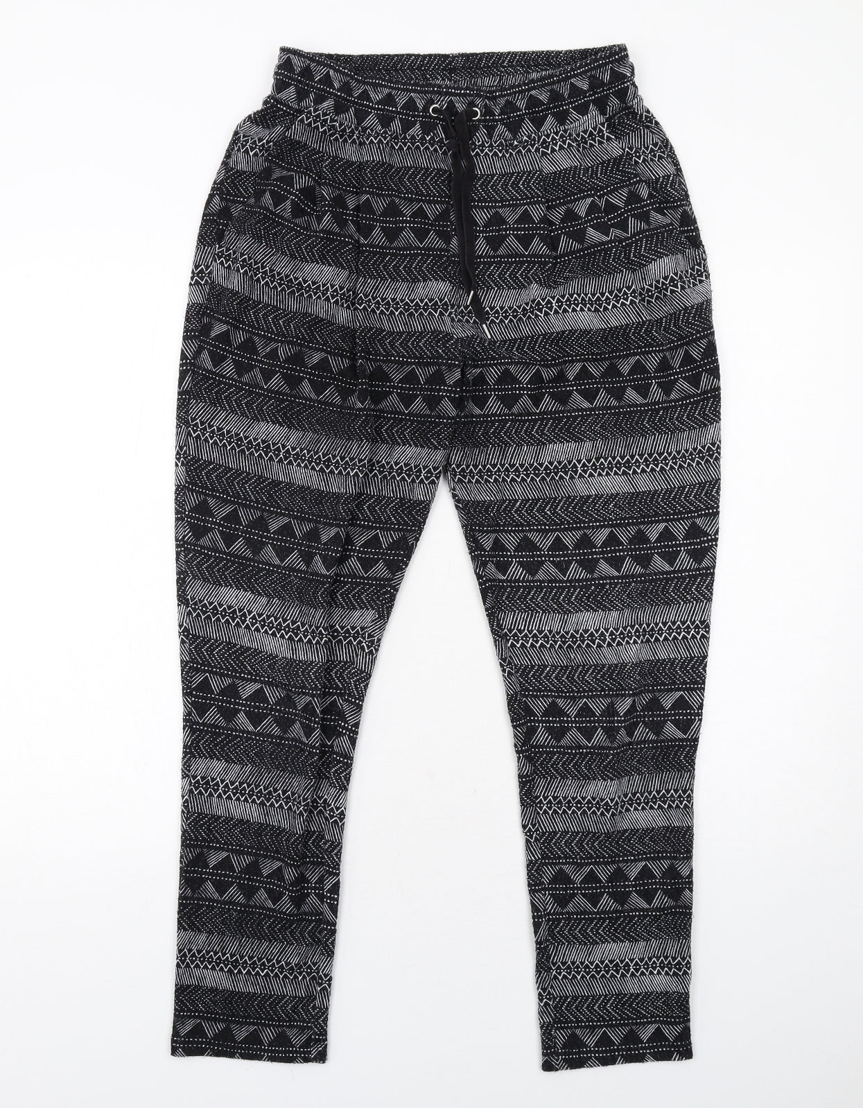 H&M Womens Black Geometric Polyester Jogger Trousers Size S Regular Drawstring