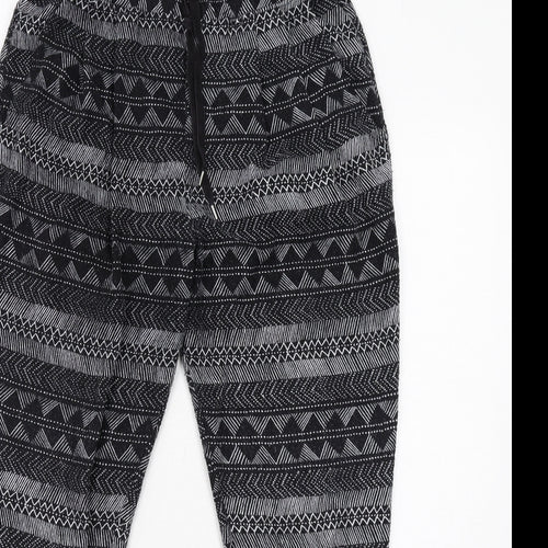 H&M Womens Black Geometric Polyester Jogger Trousers Size S Regular Drawstring