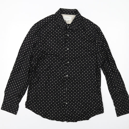 Autograph Mens Black Geometric Viscose Button-Up Size L Collared Button