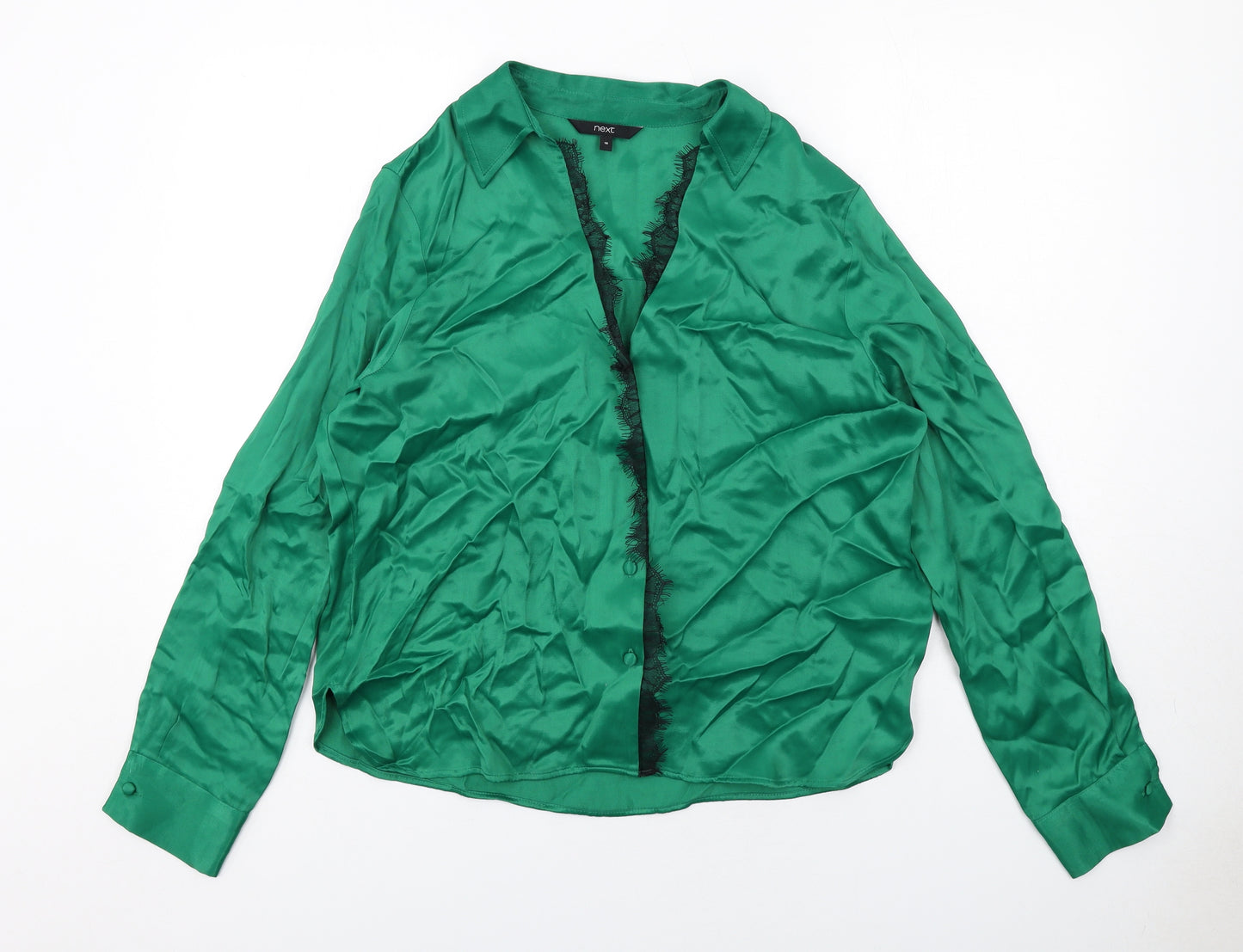 NEXT Womens Green Viscose Basic Blouse Size 16 Collared - Lace Detail