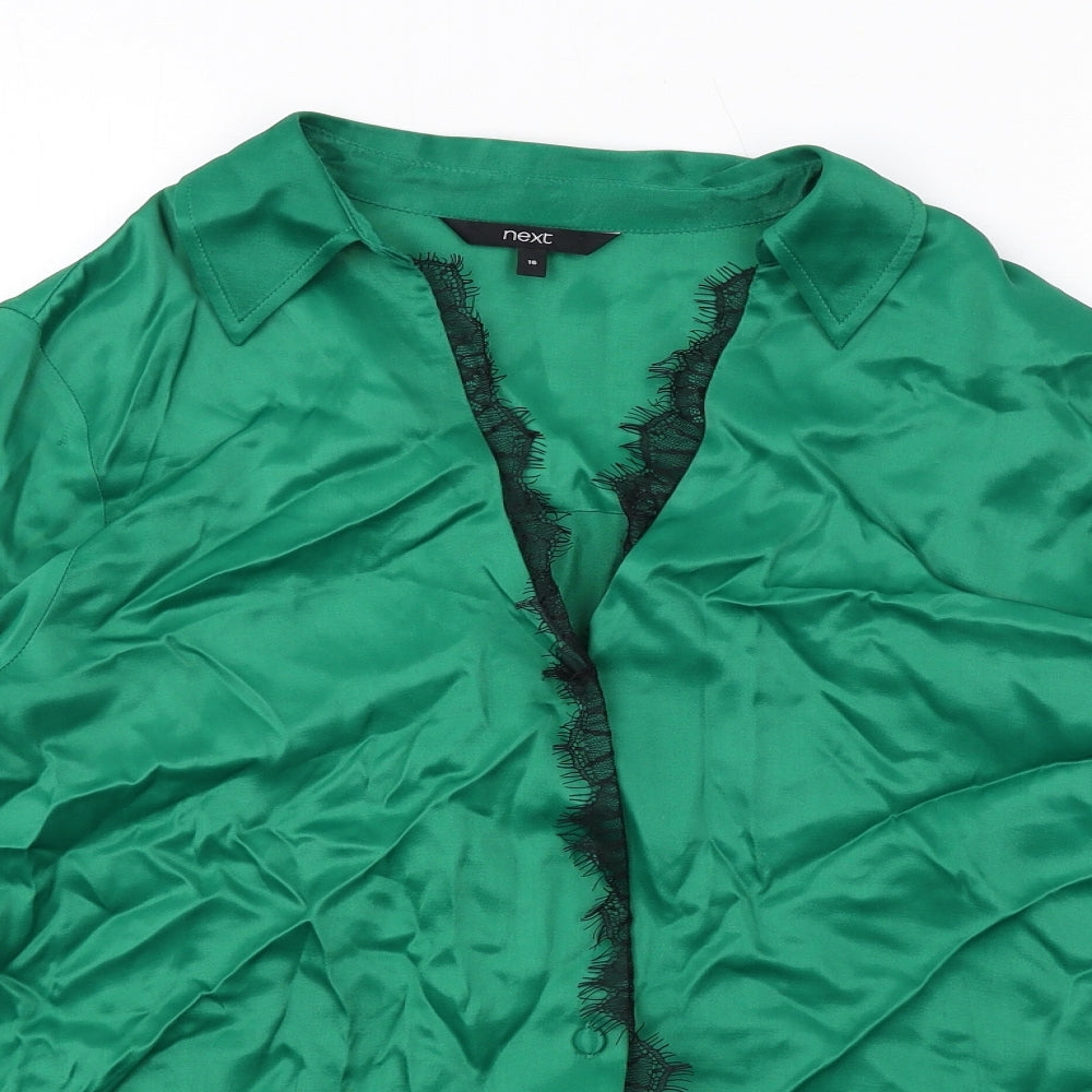 NEXT Womens Green Viscose Basic Blouse Size 16 Collared - Lace Detail