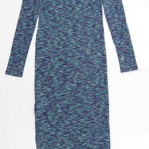 NEXT Womens Blue Cotton Jumper Dress Size 6 Round Neck Pullover