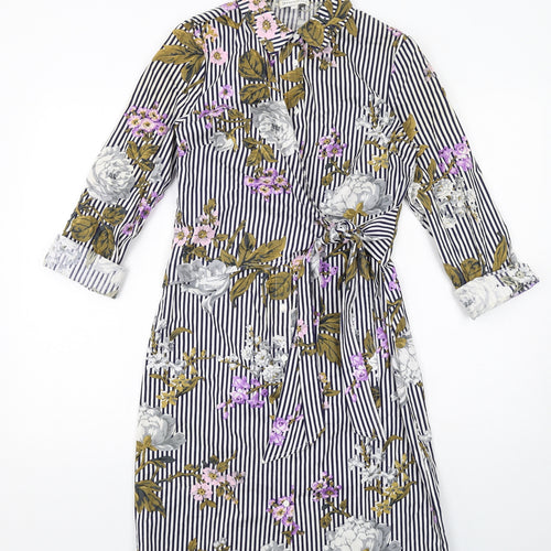 Warehouse Womens Multicoloured Floral Cotton Shirt Dress Size 10 Collared Button