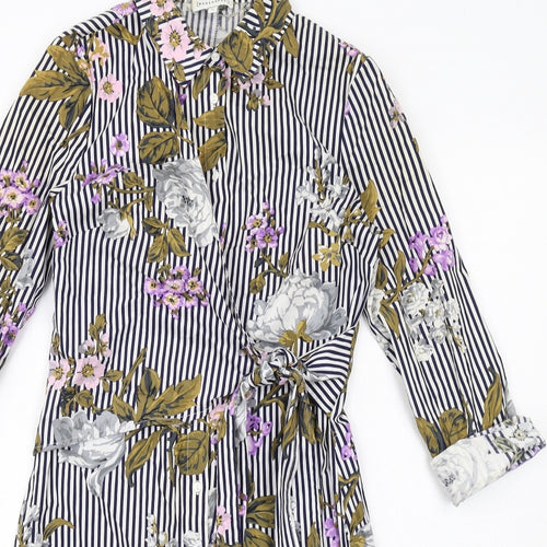 Warehouse Womens Multicoloured Floral Cotton Shirt Dress Size 10 Collared Button