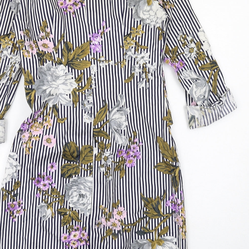 Warehouse Womens Multicoloured Floral Cotton Shirt Dress Size 10 Collared Button