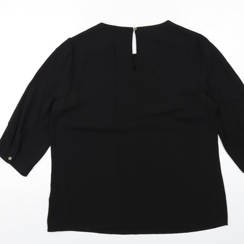 Oasis Womens Black Polyester Basic Blouse Size 14 Boat Neck
