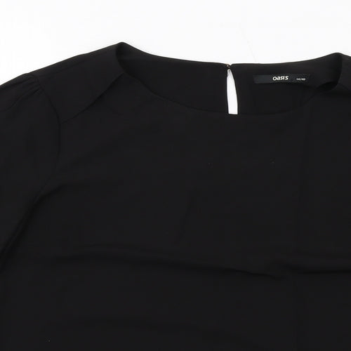 Oasis Womens Black Polyester Basic Blouse Size 14 Boat Neck