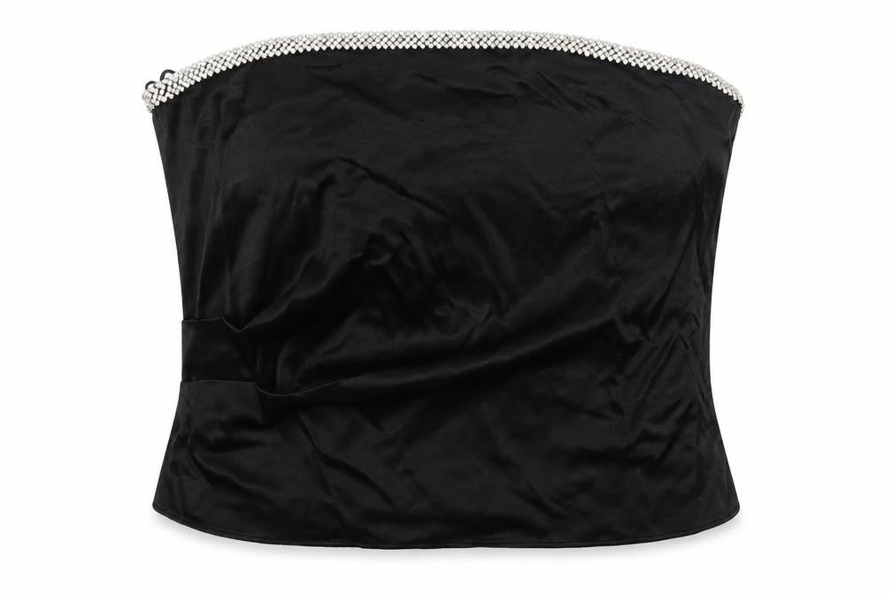 Front view of Zara women’s black viscose cropped blouse, size 2XL, square neck - strapless
