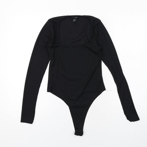 PRETTYLITTLETHING Womens Black Polyester Bodysuit One-Piece Size 8 Snap