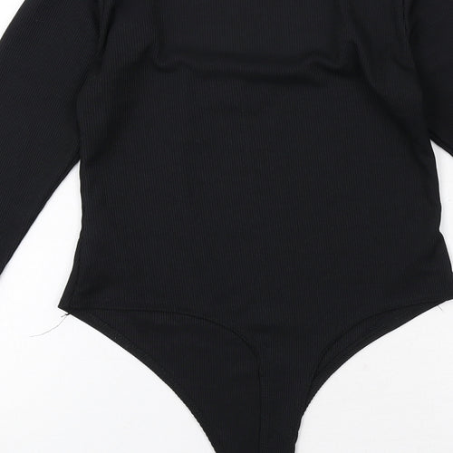 PRETTYLITTLETHING Womens Black Polyester Bodysuit One-Piece Size 8 Snap