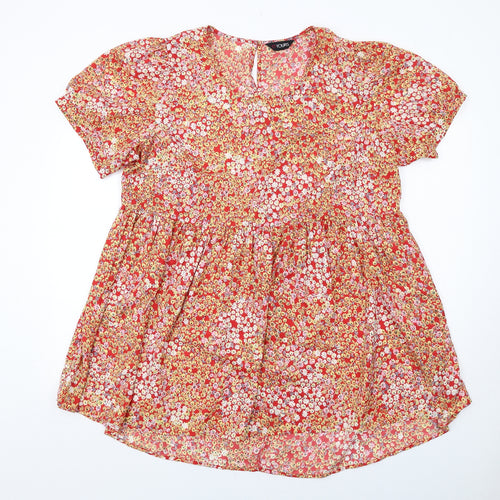 Yours Womens Red Floral Polyester A-Line Size 20 Round Neck Button