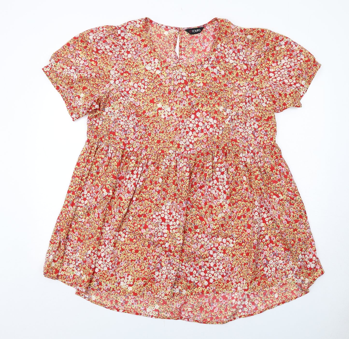 Yours Womens Red Floral Polyester A-Line Size 20 Round Neck Button