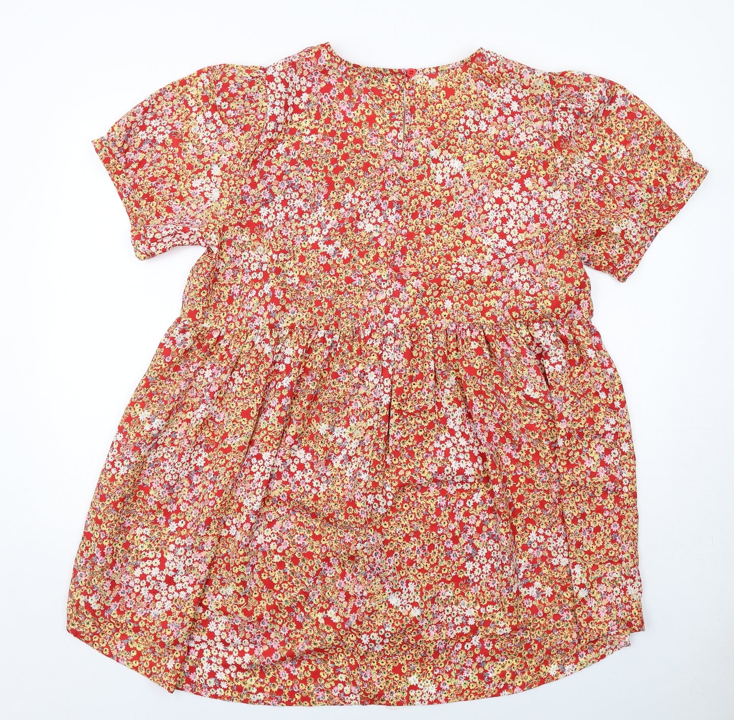 Yours Womens Red Floral Polyester A-Line Size 20 Round Neck Button