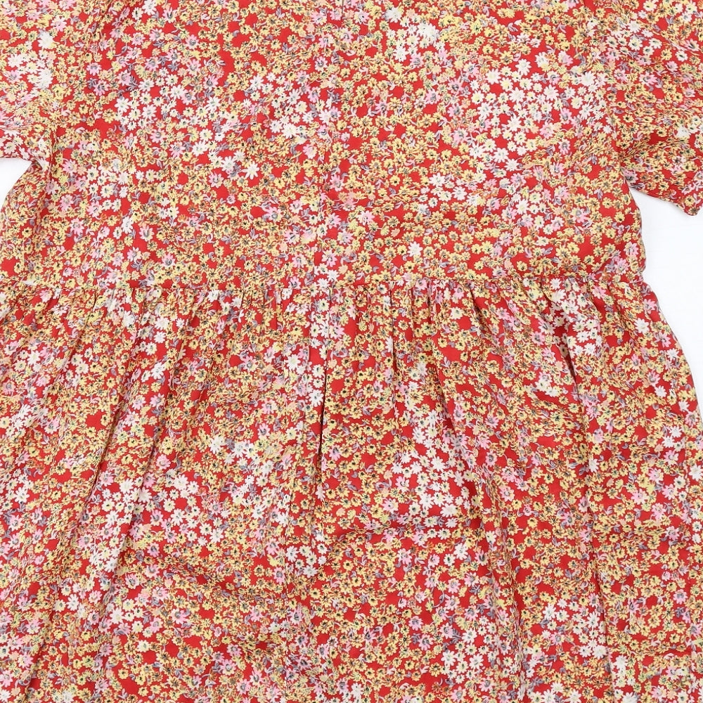 Yours Womens Red Floral Polyester A-Line Size 20 Round Neck Button