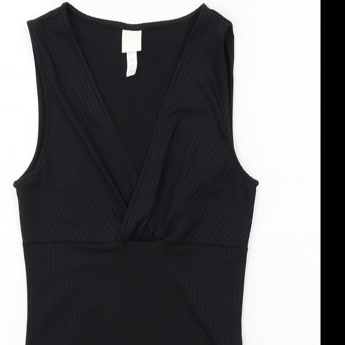 H&M Womens Black Polyester Bodysuit One-Piece Size S Snap