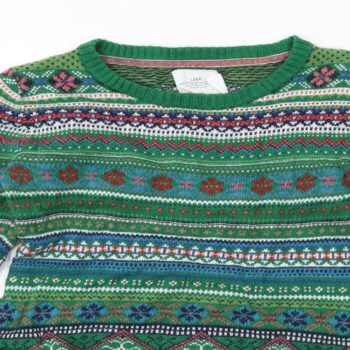 H&M Womens Green Round Neck Fair Isle Cotton Pullover Jumper Size M