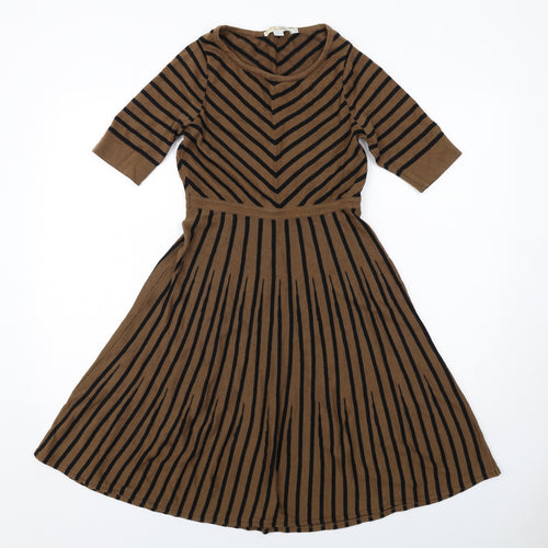 Boden Womens Brown Striped Wool Jumper Dress Size 10 Round Neck Pullover