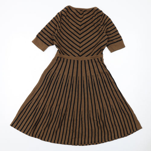 Boden Womens Brown Striped Wool Jumper Dress Size 10 Round Neck Pullover