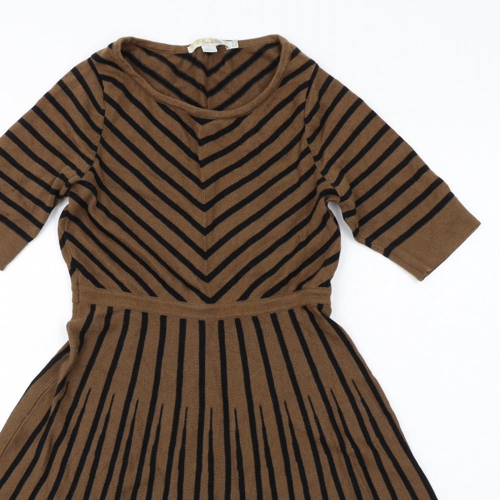 Boden Womens Brown Striped Wool Jumper Dress Size 10 Round Neck Pullover