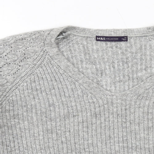 Marks and Spencer Womens Grey V-Neck Acrylic Pullover Jumper Size 12