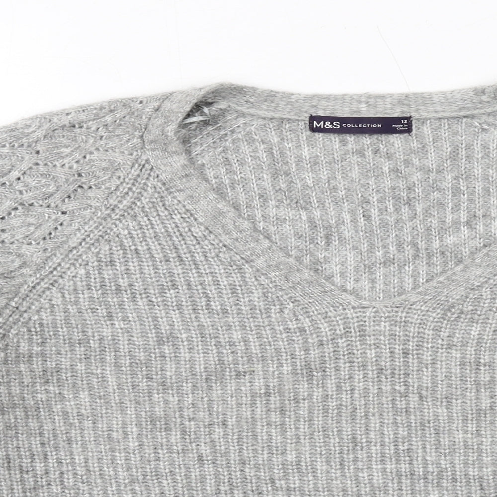 Marks and Spencer Womens Grey V-Neck Acrylic Pullover Jumper Size 12