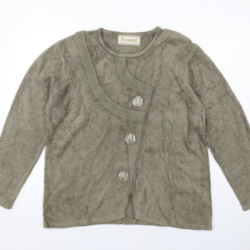 Roman Womens Green Round Neck Acrylic Cardigan Jumper Size M
