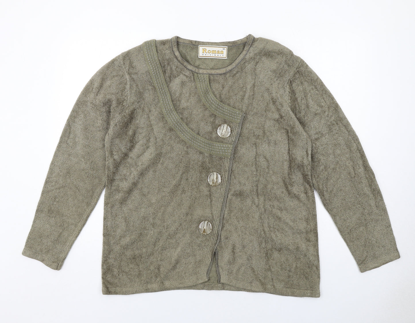 Roman Womens Green Round Neck Acrylic Cardigan Jumper Size M