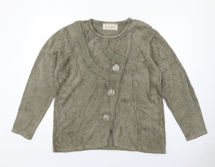 Roman Womens Green Round Neck Acrylic Cardigan Jumper Size M