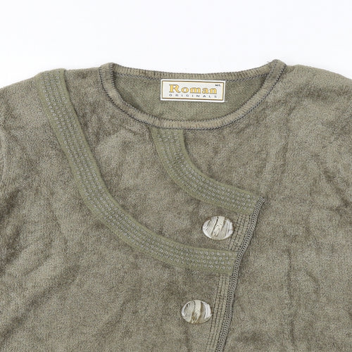 Roman Womens Green Round Neck Acrylic Cardigan Jumper Size M