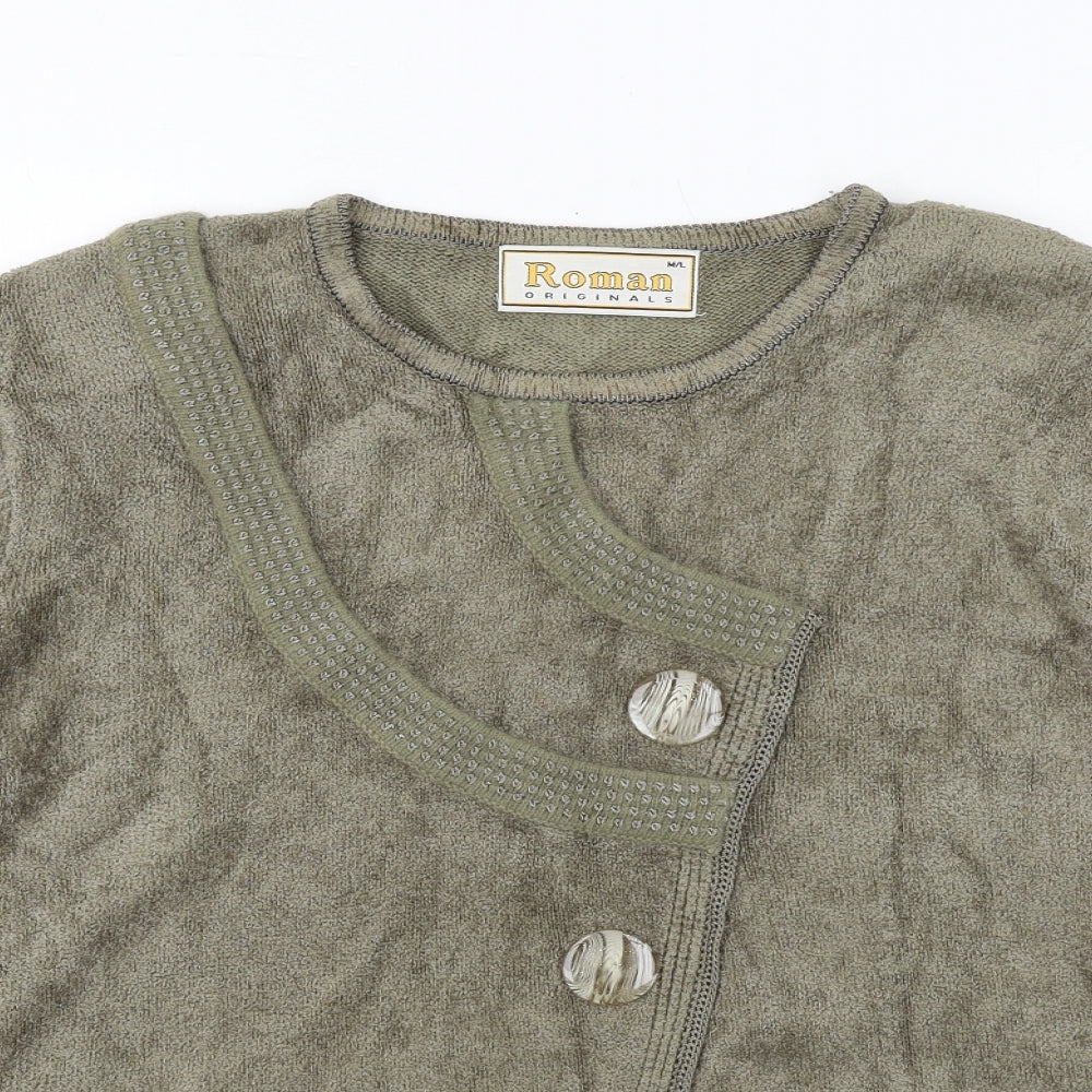 Roman Womens Green Round Neck Acrylic Cardigan Jumper Size M