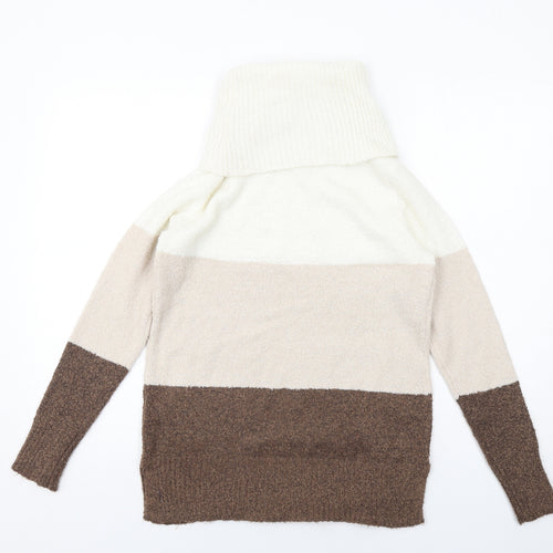 M&Co Womens Beige Roll Neck Striped Acrylic Pullover Jumper Size 10