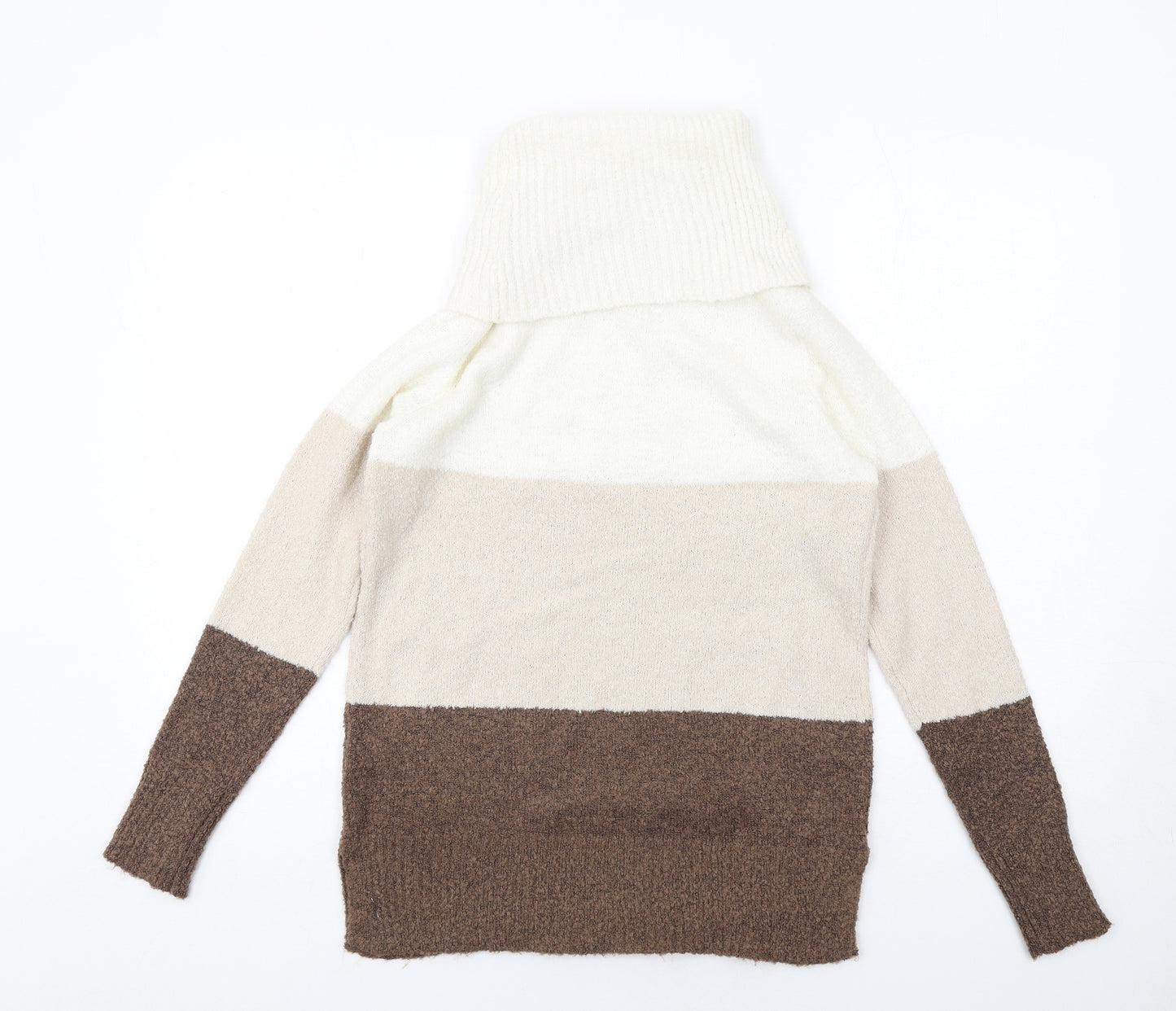 M&Co Womens Beige Roll Neck Striped Acrylic Pullover Jumper Size 10