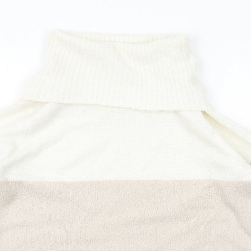 M&Co Womens Beige Roll Neck Striped Acrylic Pullover Jumper Size 10