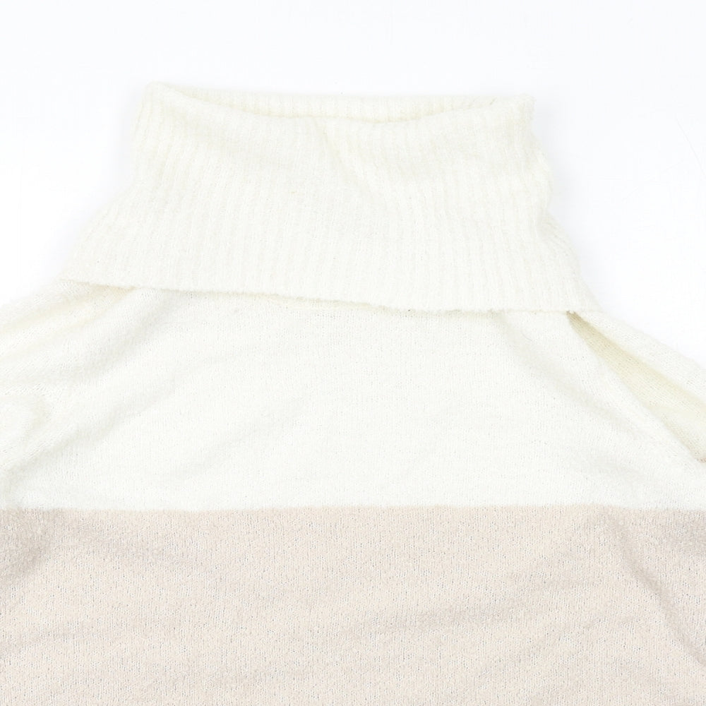 M&Co Womens Beige Roll Neck Striped Acrylic Pullover Jumper Size 10