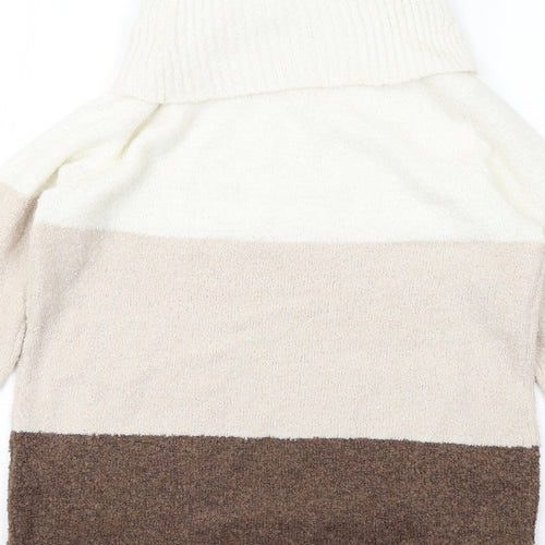 M&Co Womens Beige Roll Neck Striped Acrylic Pullover Jumper Size 10