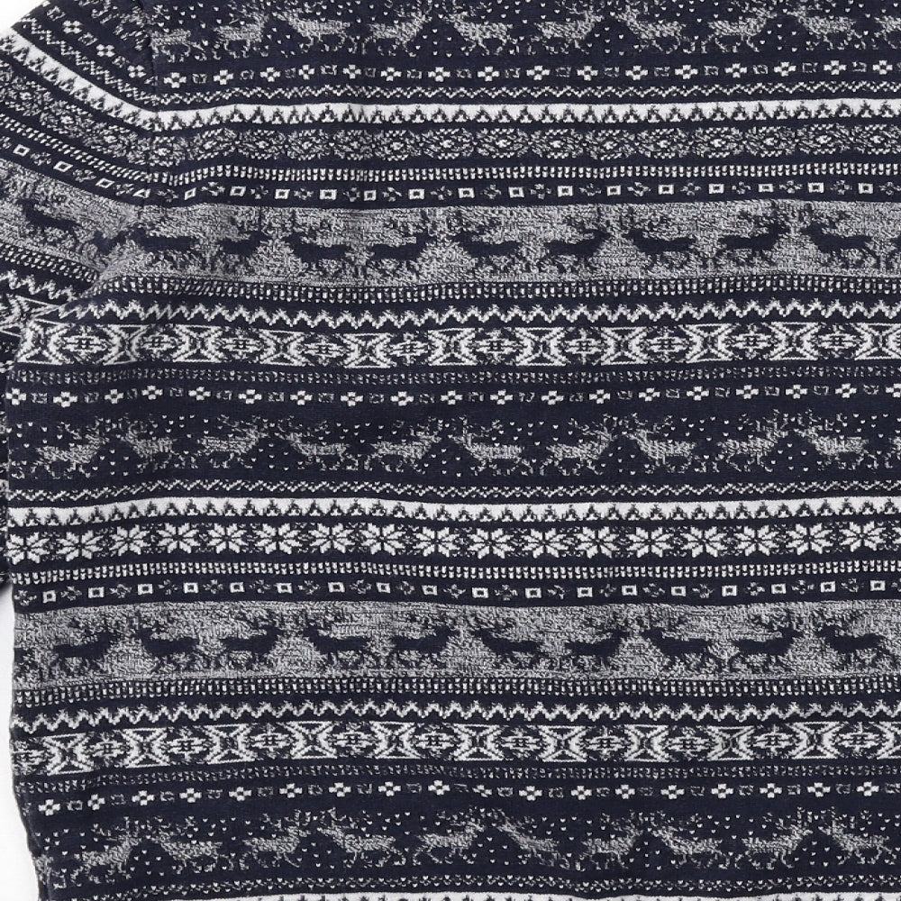 NEXT Mens Blue Crew Neck Fair Isle Cotton Pullover Jumper Size M Long Sleeve