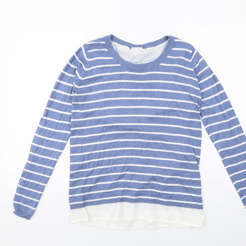 Fransa Womens Blue Round Neck Striped Viscose Pullover Jumper Size XS